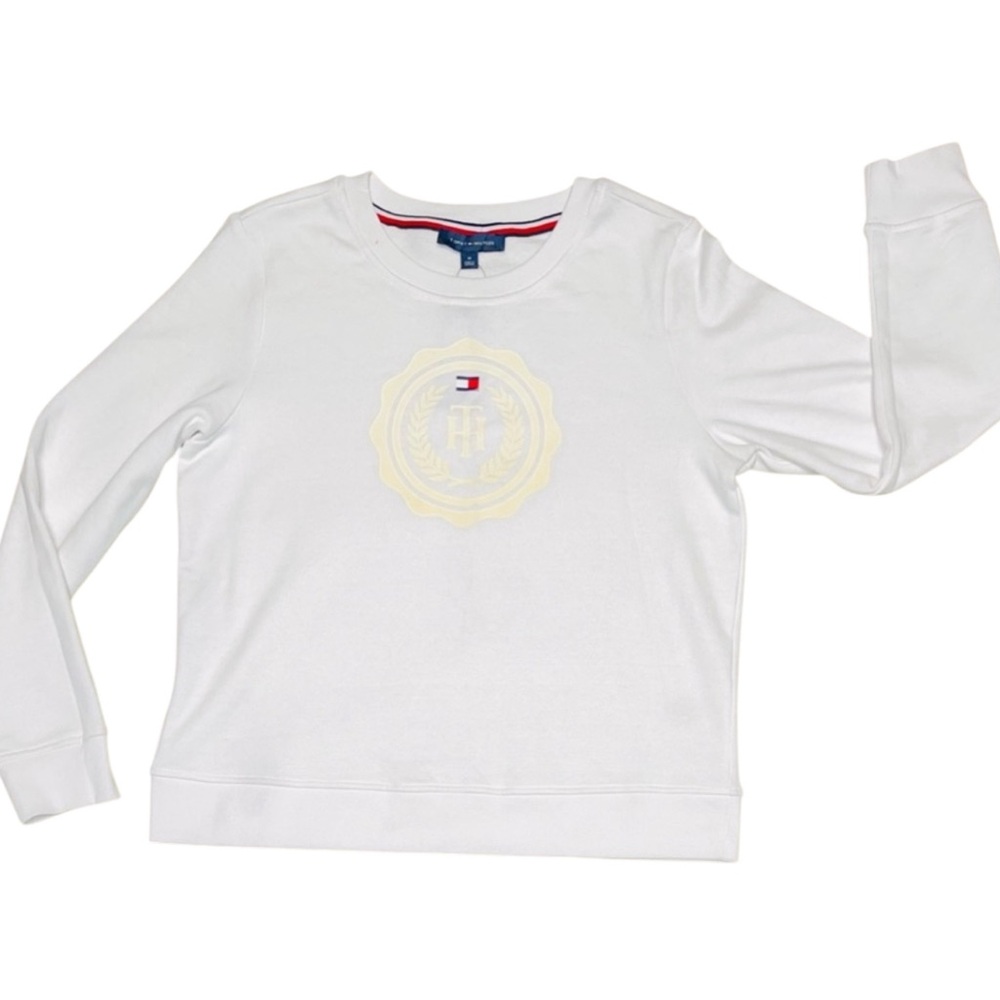 TOMMY HILFIGER PULLOVER GRAPHIC CREW NECK SWEATER REGULAR FIT WOMEN WHITE SIZE M